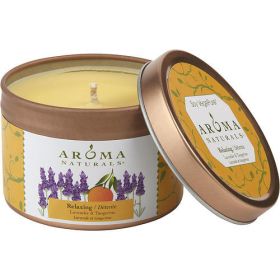 Relaxing Aromatherapy ONE 2.5x1.75 inch TIN SOY AROMATHERAPY CANDLE.COMBINES THE ESSENTIAL OILS OF LAVENDER AND TANGERINE TO